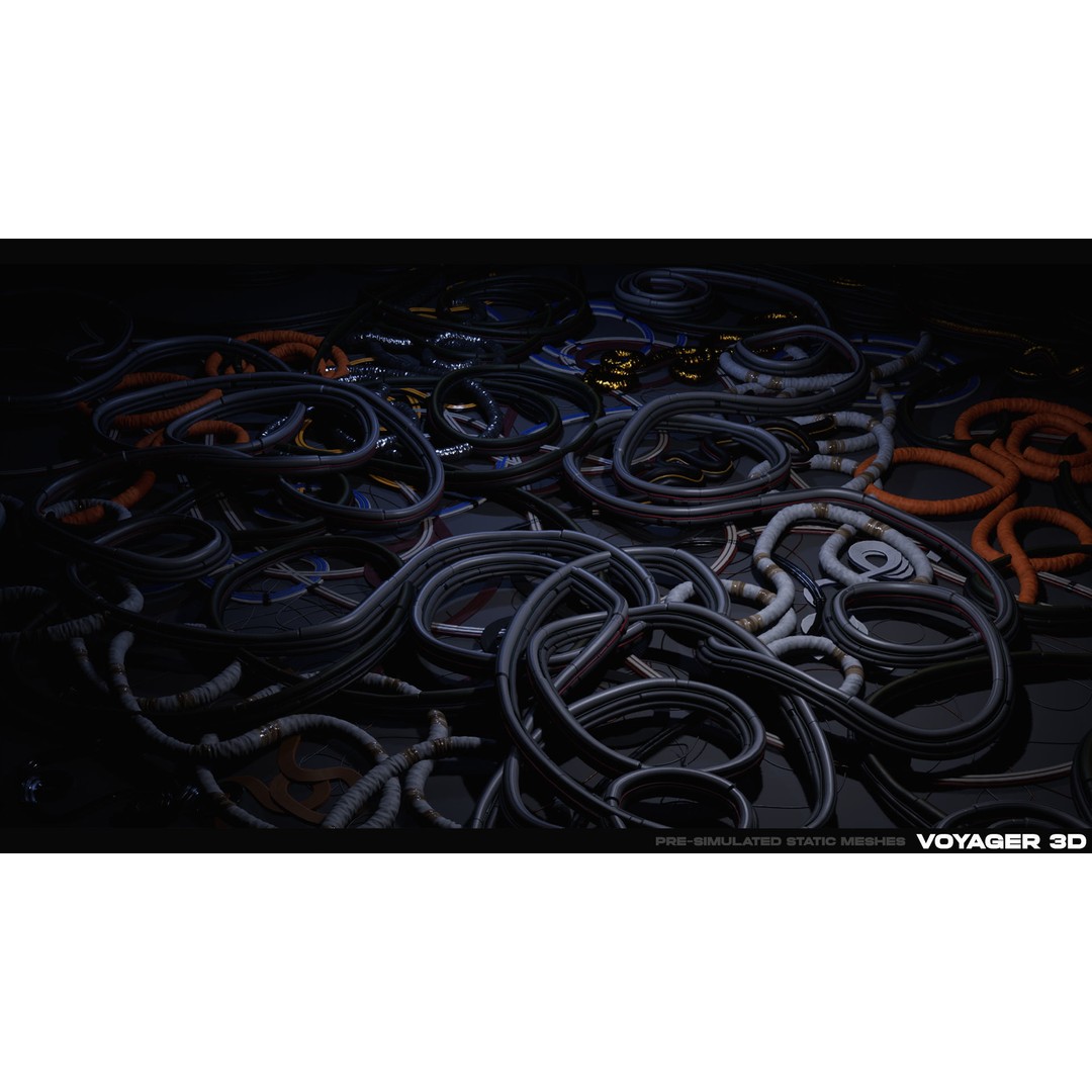 Spline Cable Kit 3D Model – Low Poly Modular Cables & Trays, FBX - View 12