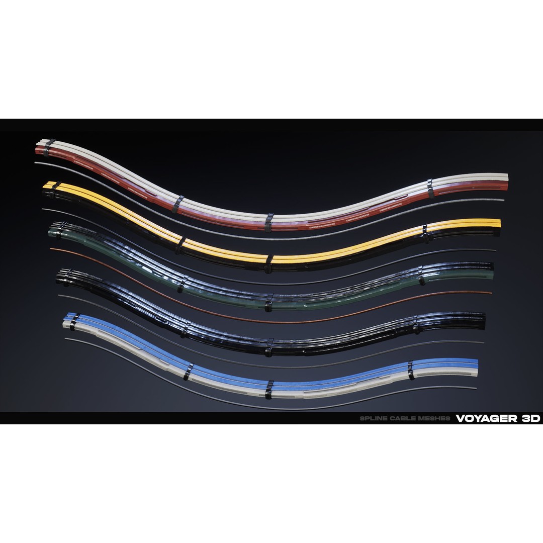Spline Cable Kit 3D Model – Low Poly Modular Cables & Trays, FBX - View 13