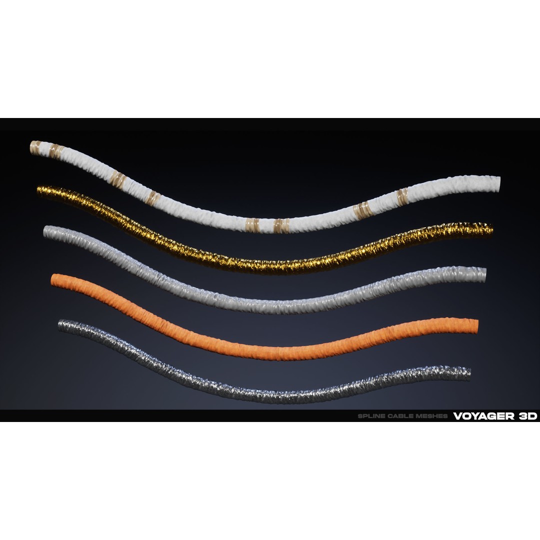 Spline Cable Kit 3D Model – Low Poly Modular Cables & Trays, FBX - View 14