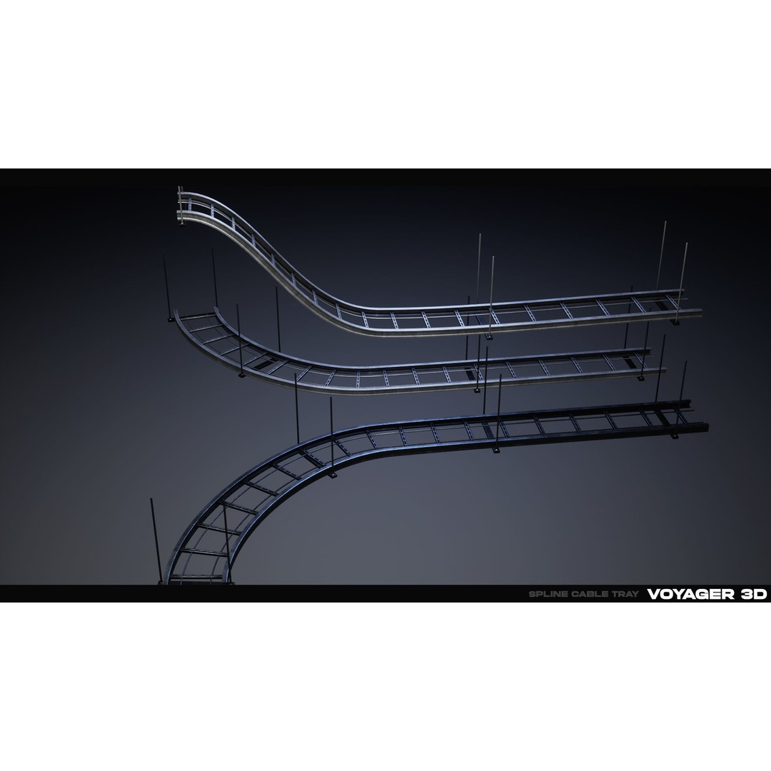 Spline Cable Kit 3D Model – Low Poly Modular Cables & Trays, FBX - View 15
