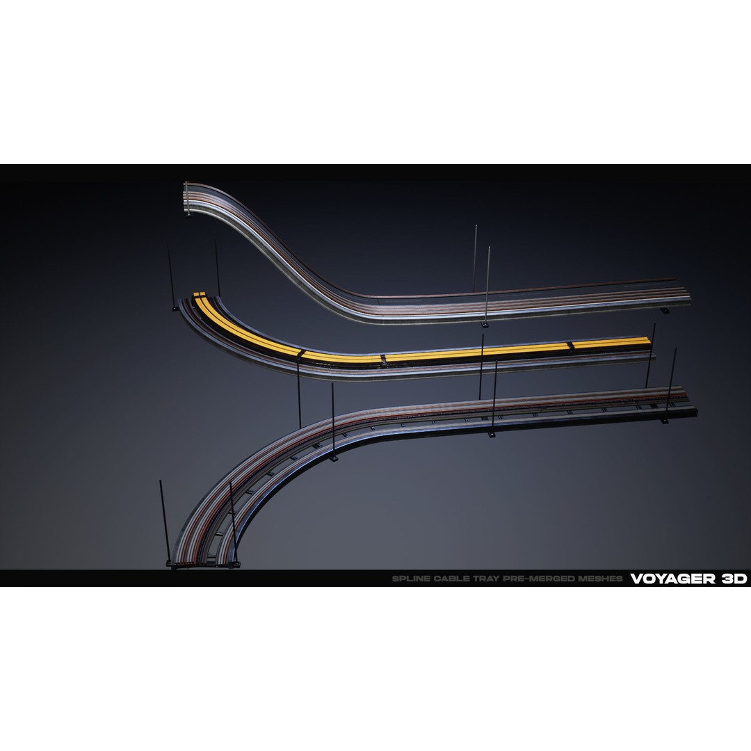 Spline Cable Kit 3D Model – Low Poly Modular Cables & Trays, FBX - View 16