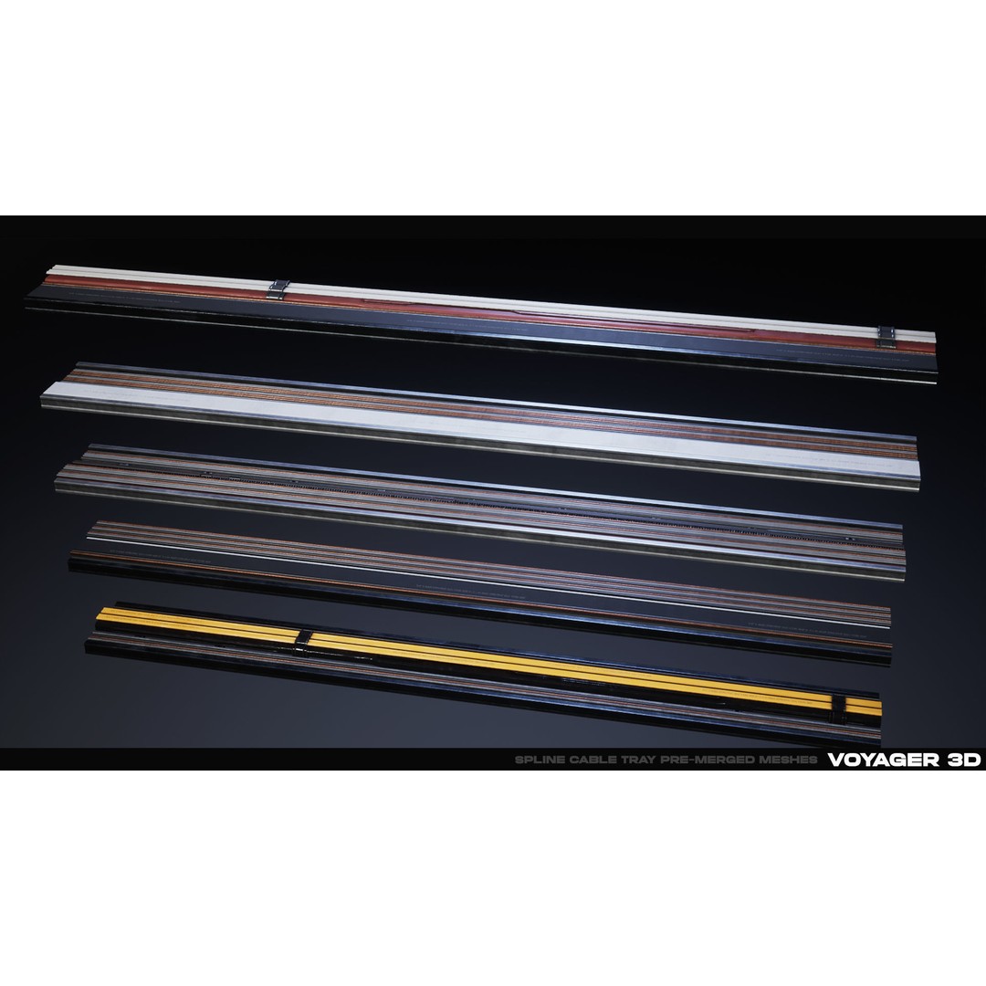 Spline Cable Kit 3D Model – Low Poly Modular Cables & Trays, FBX - View 17