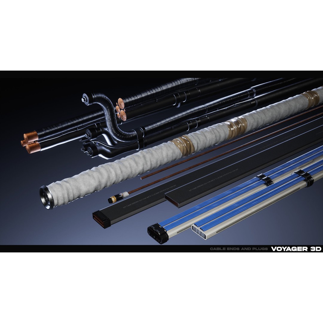 Spline Cable Kit 3D Model – Low Poly Modular Cables & Trays, FBX - View 5