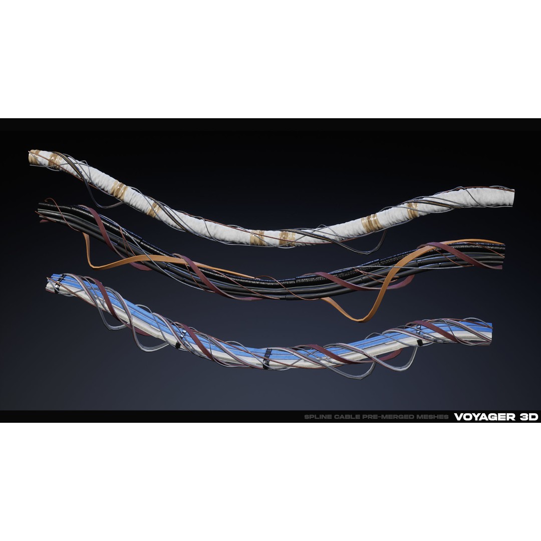 Spline Cable Kit 3D Model – Low Poly Modular Cables & Trays, FBX - View 6