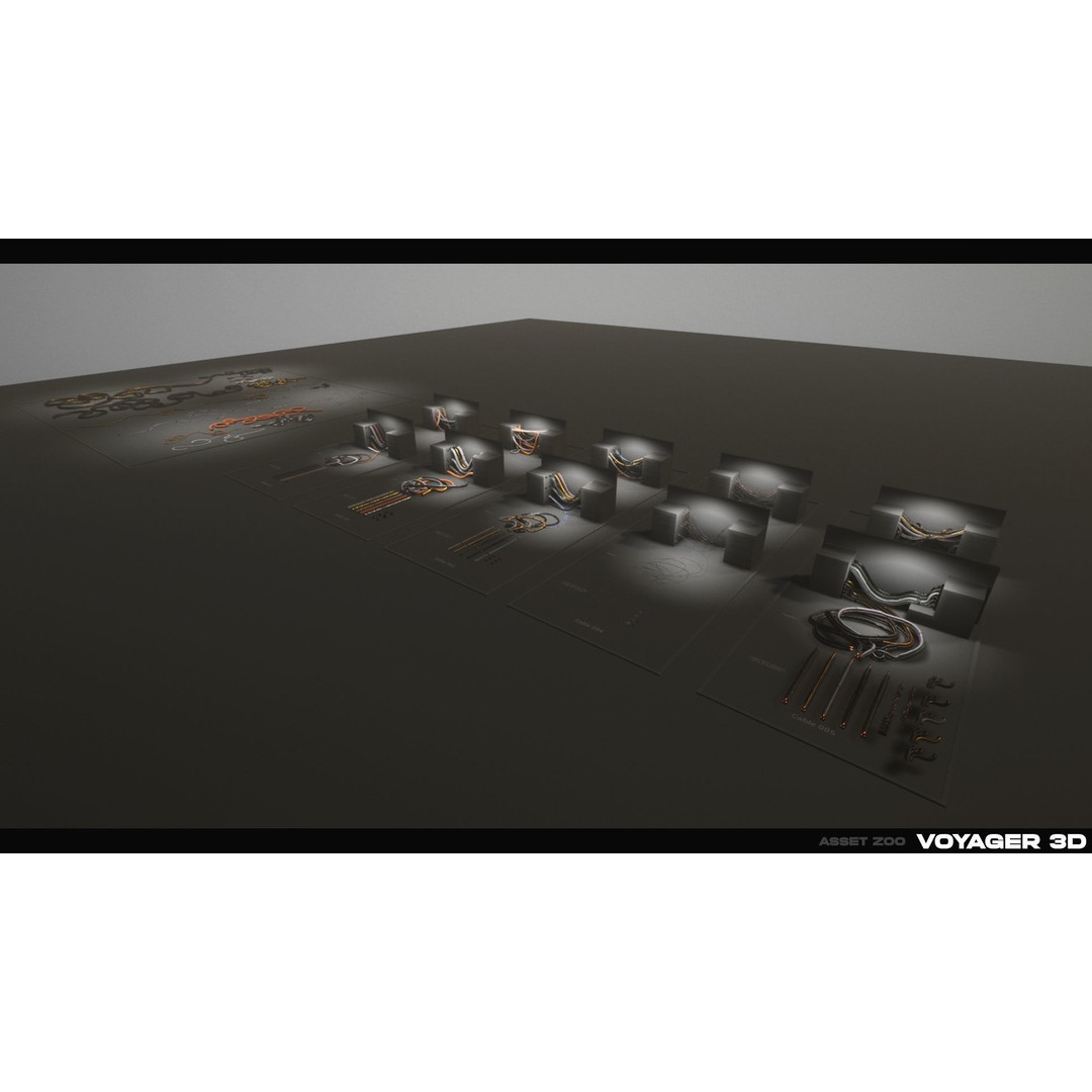 Spline Cable Kit 3D Model – Low Poly Modular Cables & Trays, FBX - View 7