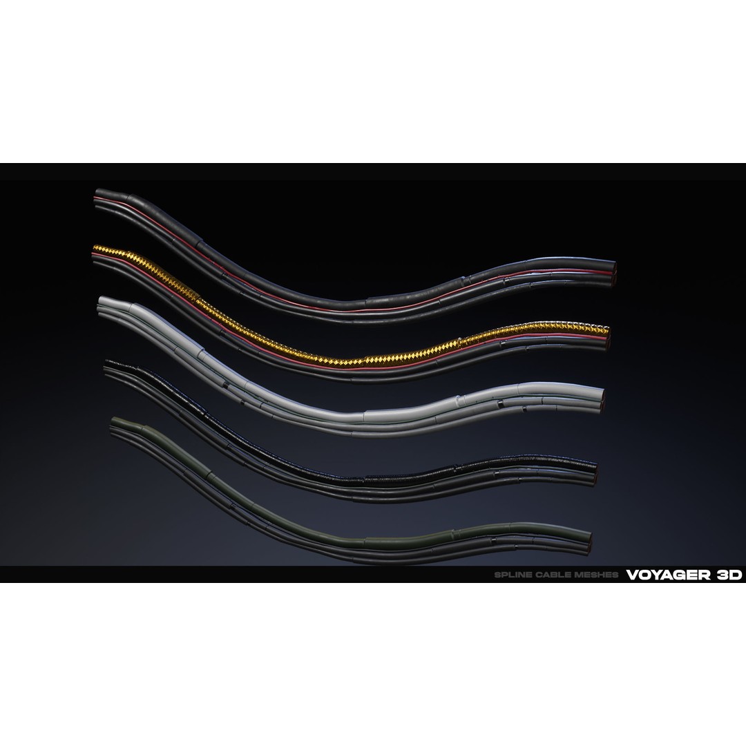 Spline Cable Kit 3D Model – Low Poly Modular Cables & Trays, FBX - View 8