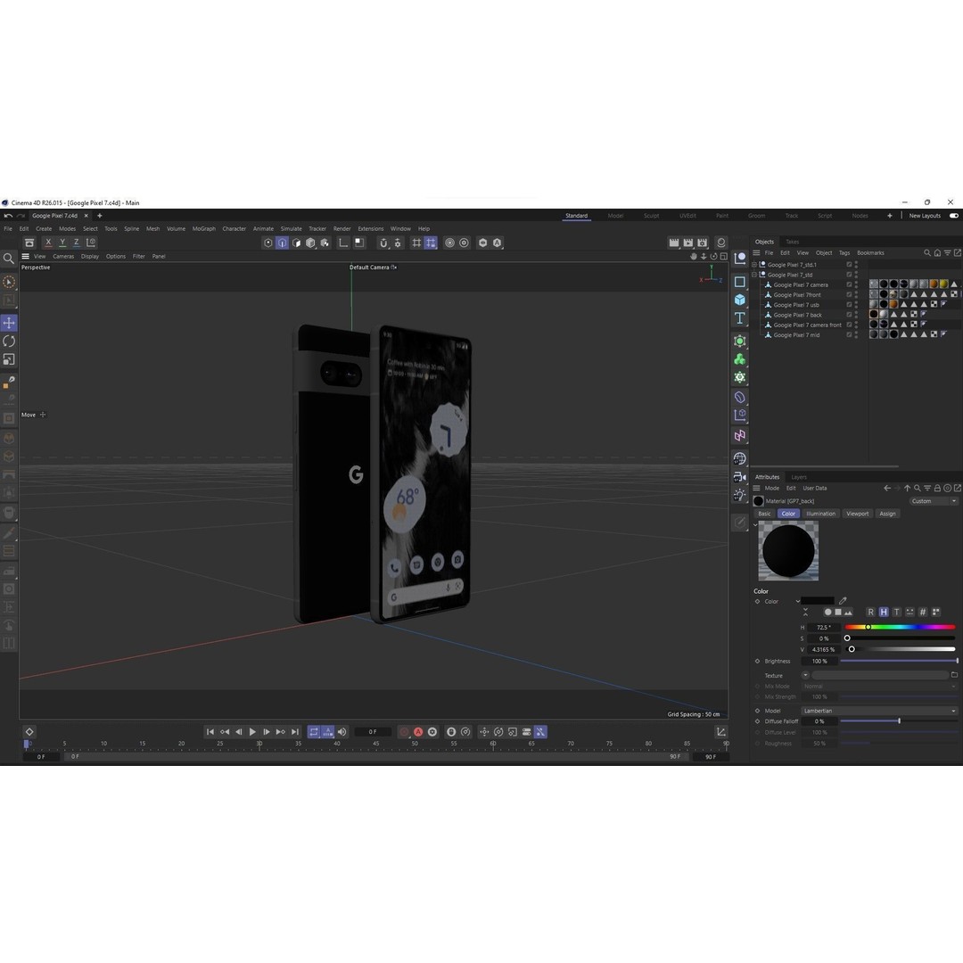 Google Pixel 7 3D Model – Low Poly Smartphone, FBX, OBJ, Blender - View 45