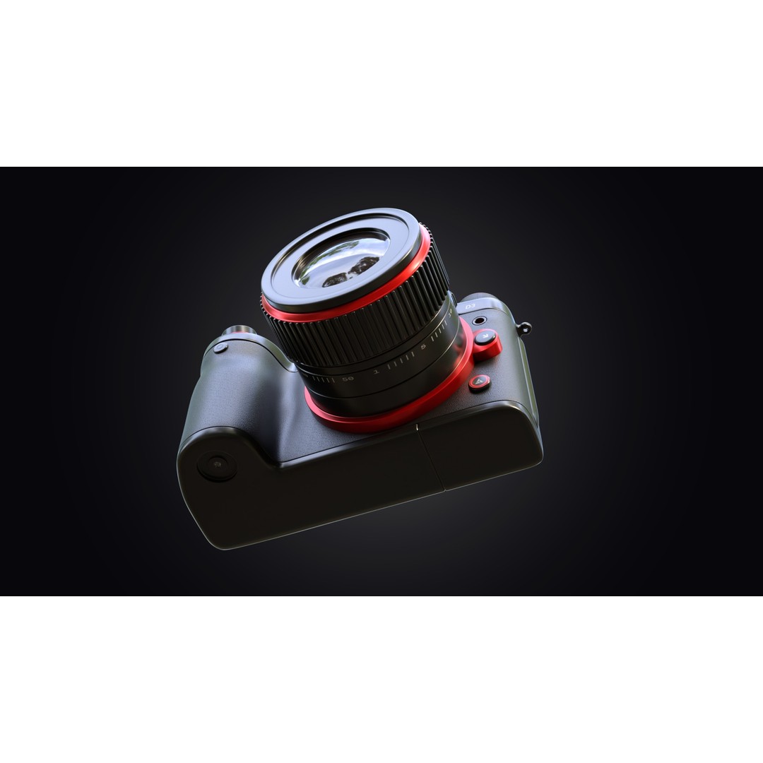 Red Accents DSLR Camera 3D Model – High Poly PBR Asset, FBX - View 10