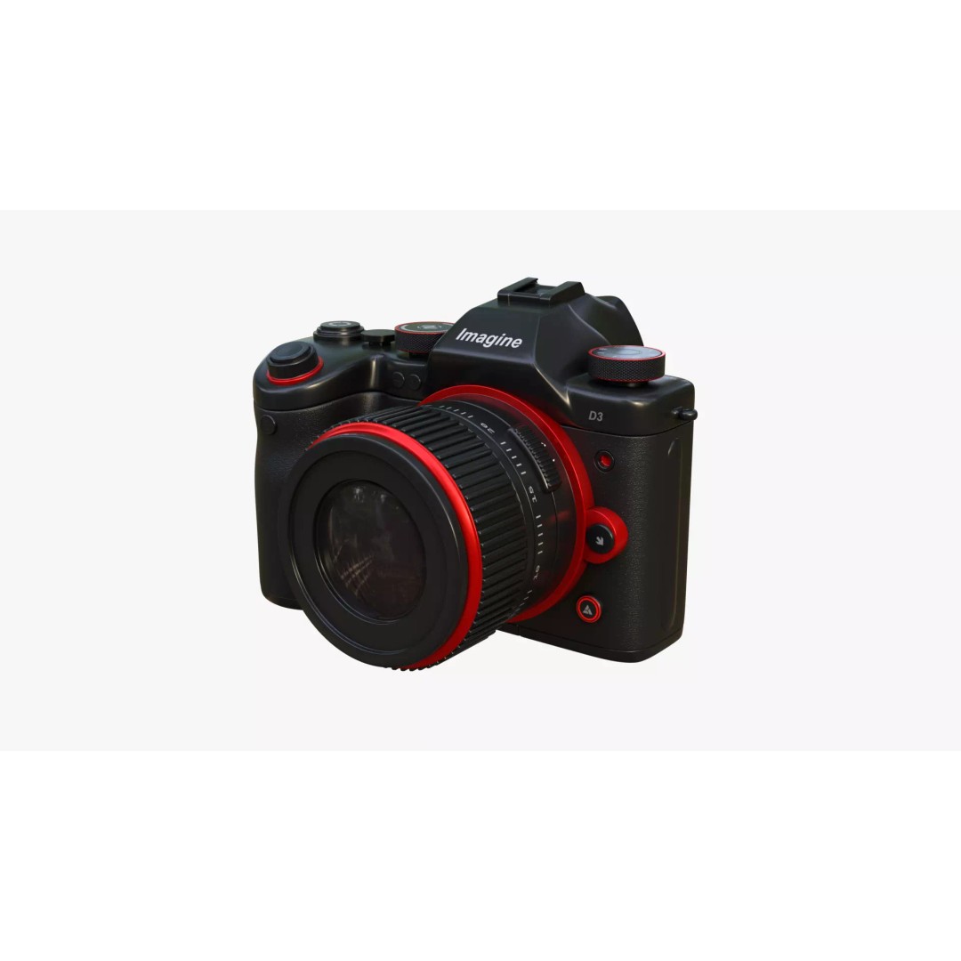 Red Accents DSLR Camera 3D Model – High Poly PBR Asset, FBX - View 2