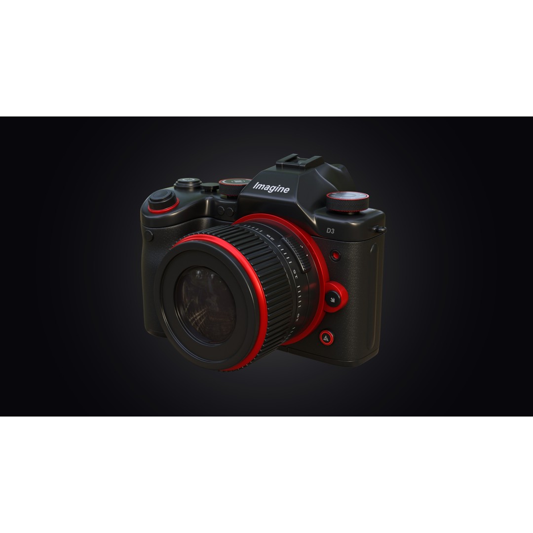 Red Accents DSLR Camera 3D Model – High Poly PBR Asset, FBX - View 3