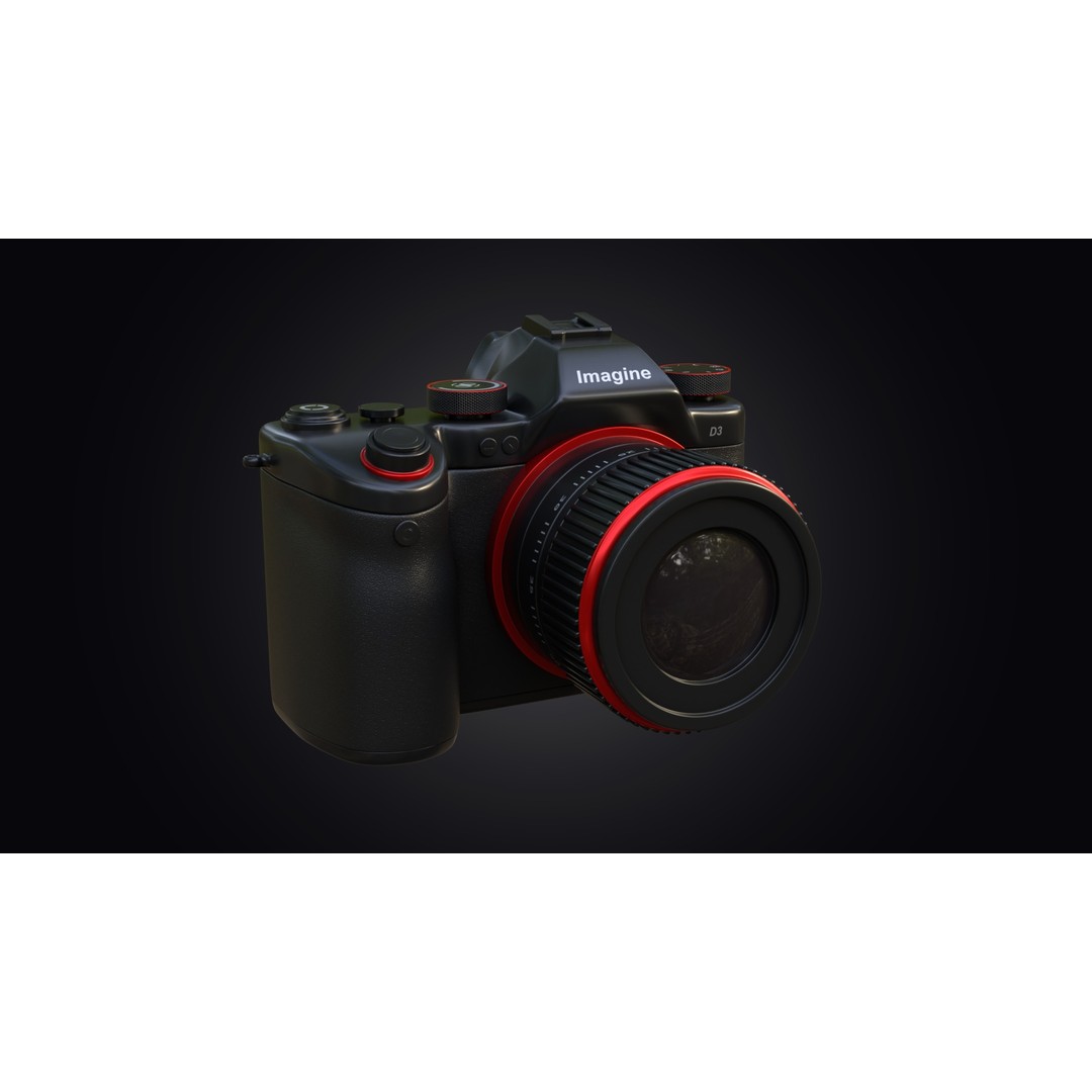 Red Accents DSLR Camera 3D Model – High Poly PBR Asset, FBX - View 4
