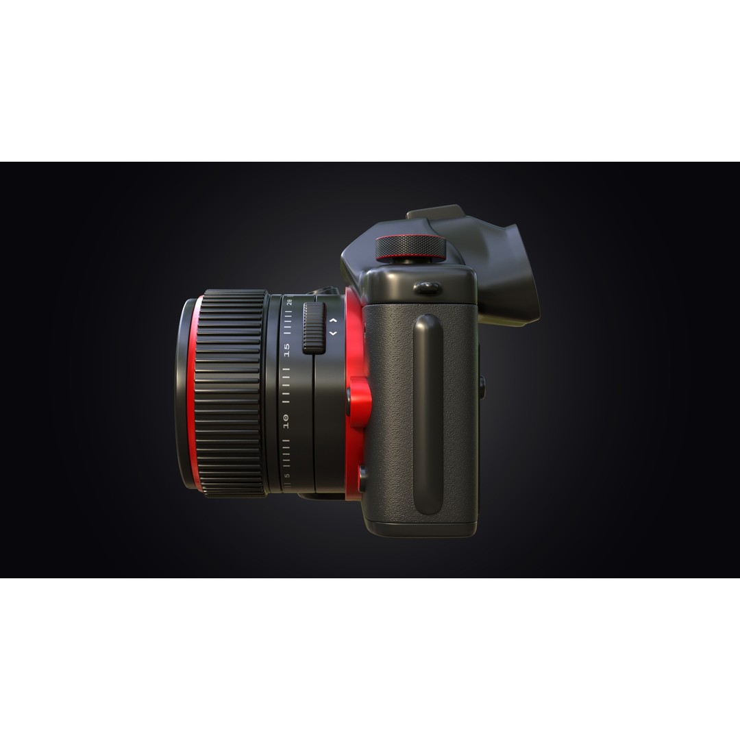 Red Accents DSLR Camera 3D Model – High Poly PBR Asset, FBX - View 8