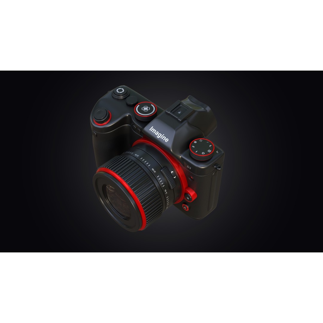 Red Accents DSLR Camera 3D Model – High Poly PBR Asset, FBX - View 9