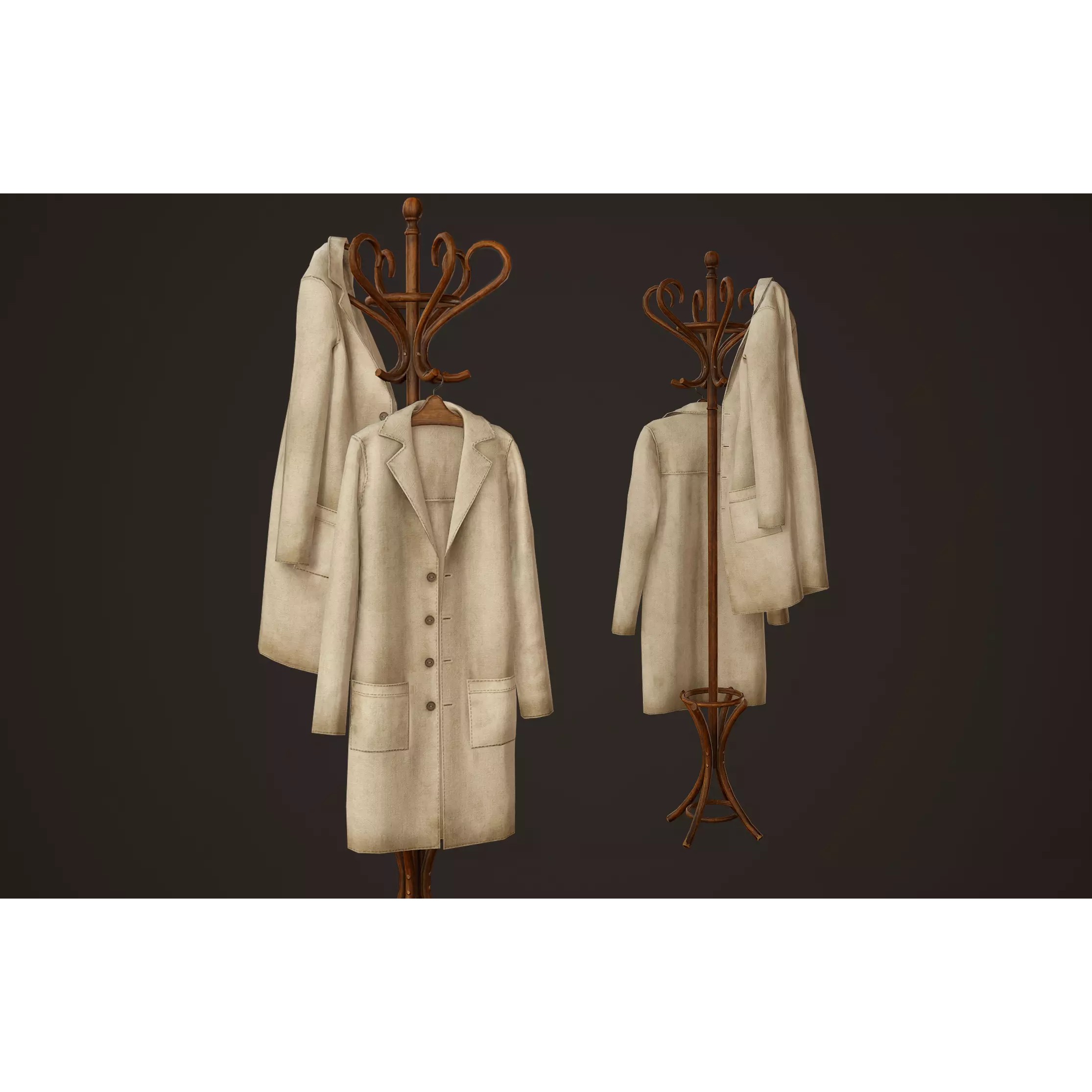 Hospital Coat Rack - Low-Poly Game-Ready 3D Model - View 2
