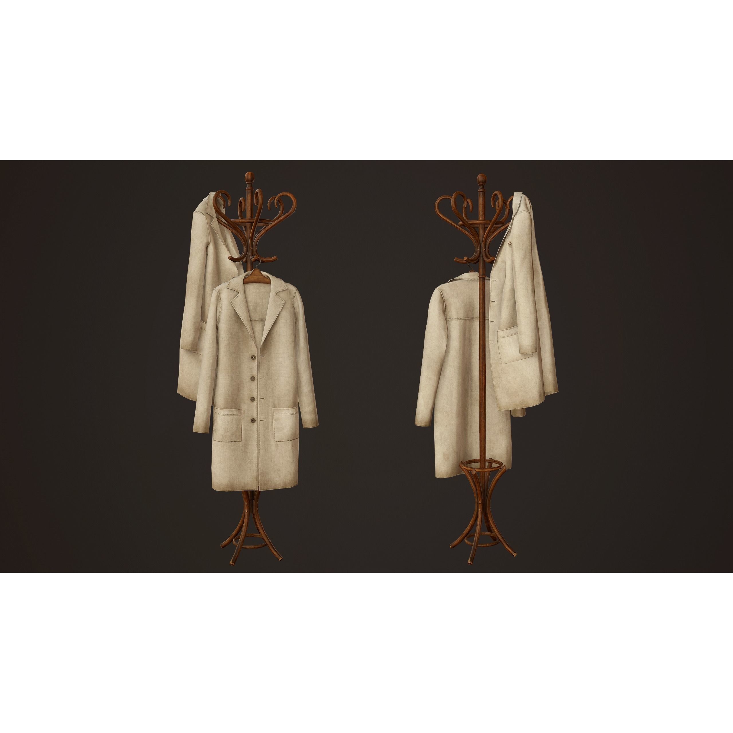 Hospital Coat Rack - Low-Poly Game-Ready 3D Model - View 3