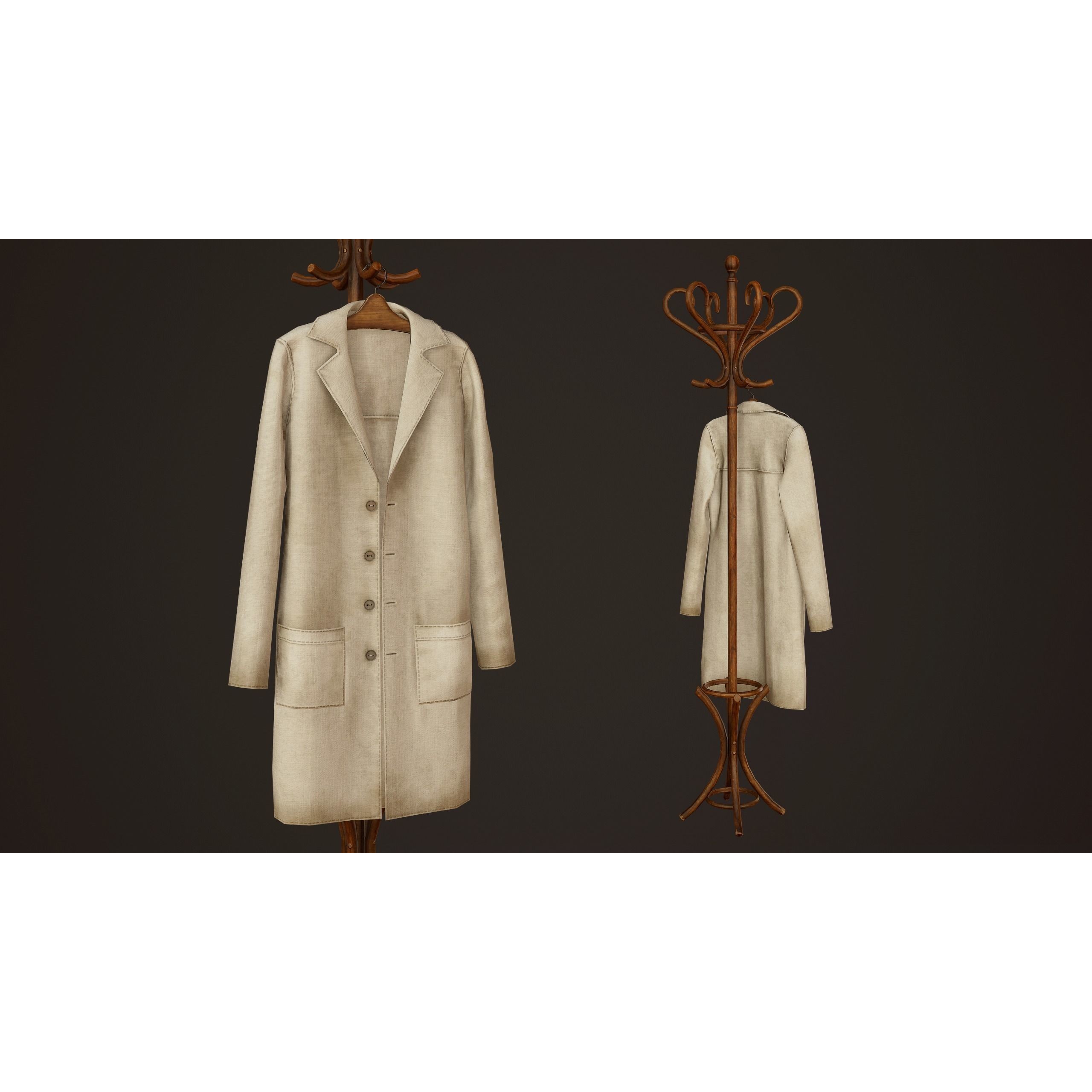 Hospital Coat Rack - Low-Poly Game-Ready 3D Model - View 4