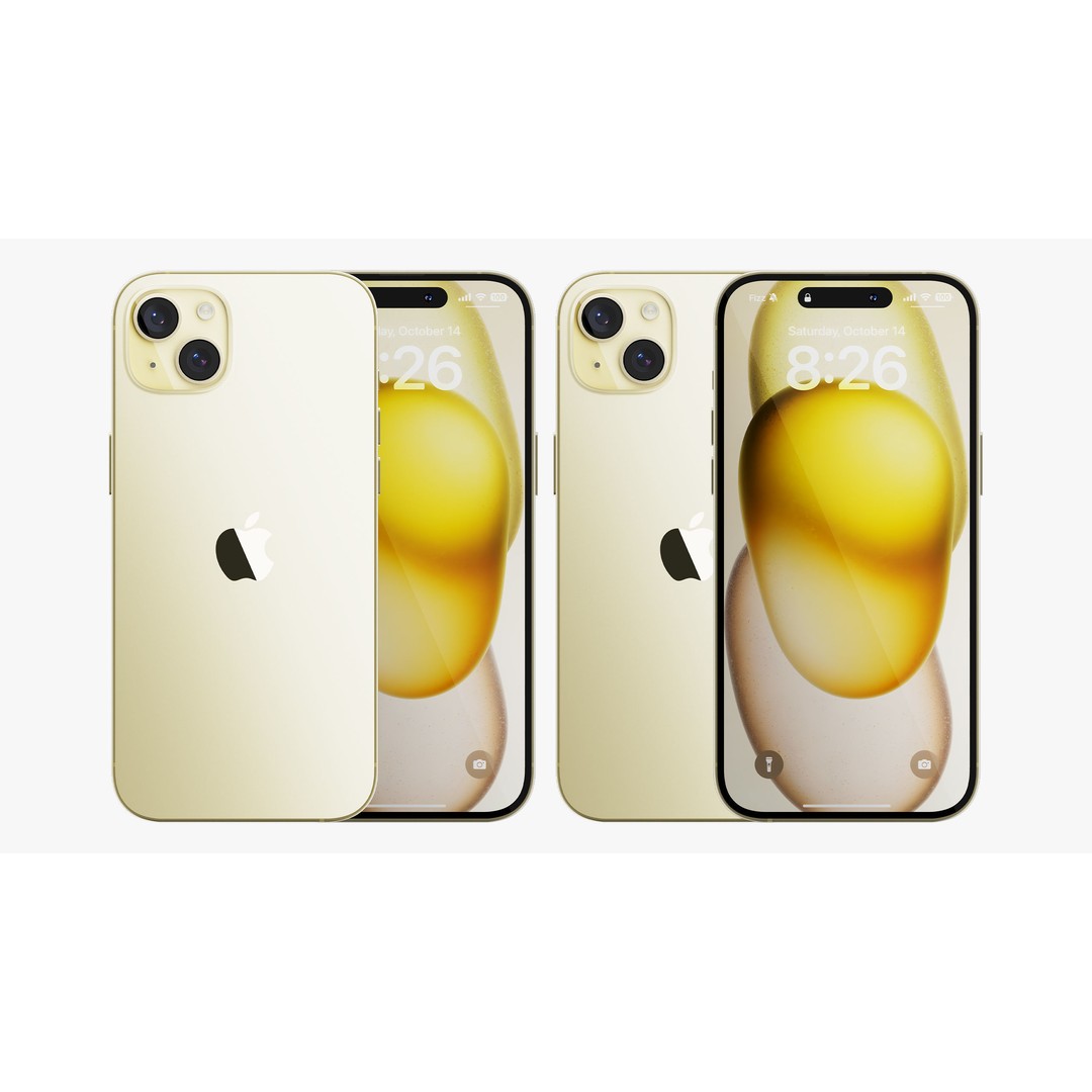 Apple iPhone 15 & 15 Plus Yellow 3D Model – Detailed PBR Asset, FBX, OBJ - View 7