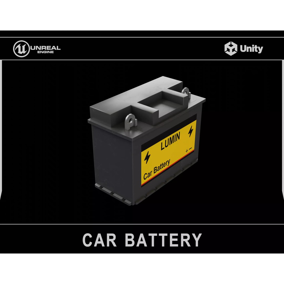 Car Battery 3D Model – Low Poly PBR Asset, FBX, OBJ, Blender - View 2