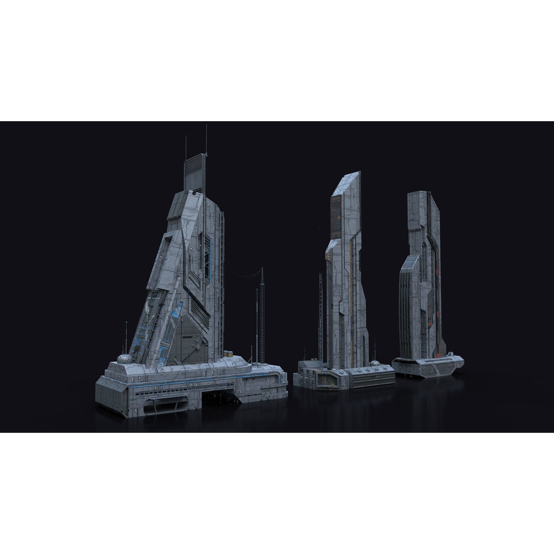Scifi Building Kitbash Bundle Vol 1 - Game-Ready 3D Model - View 11