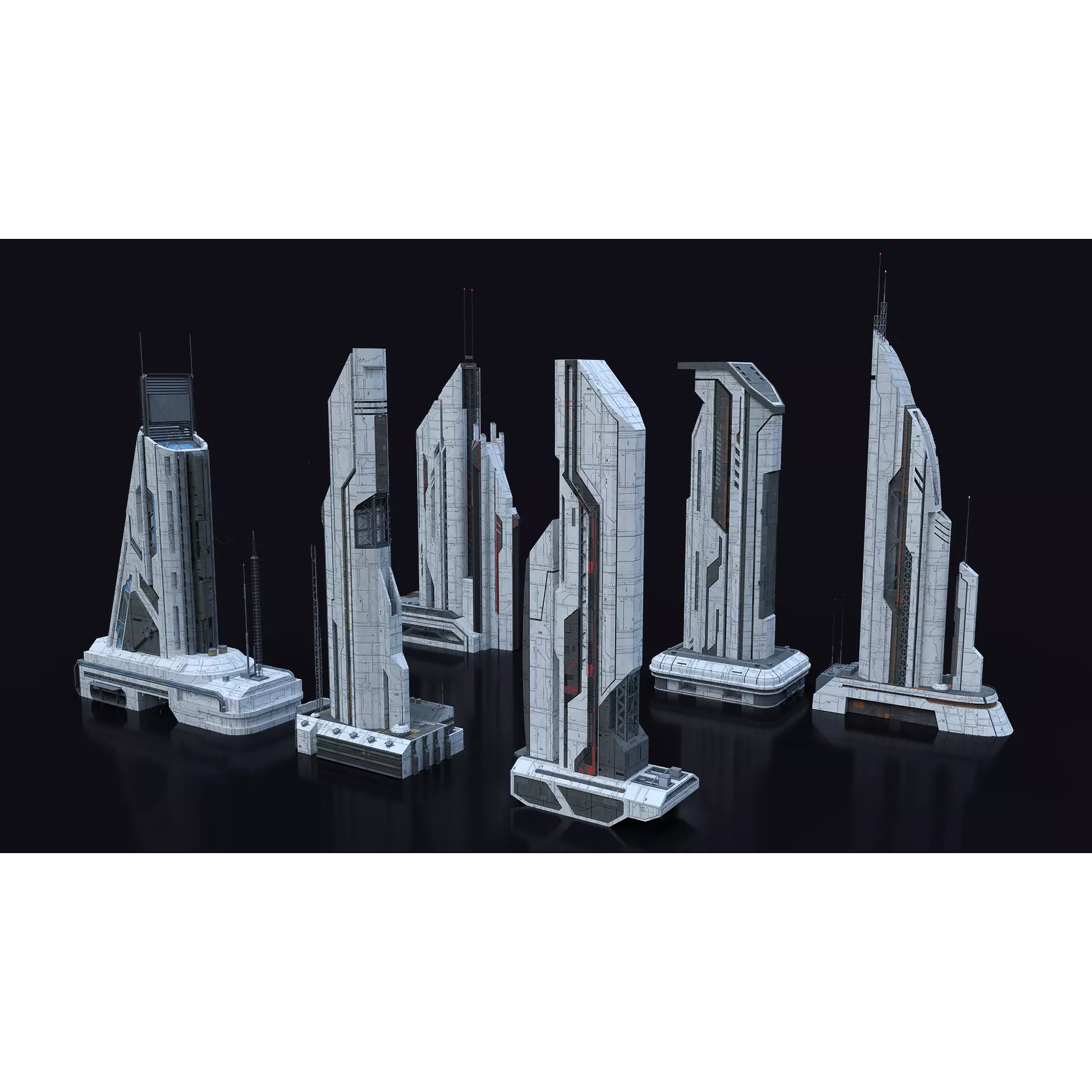 Scifi Building Kitbash Bundle Vol 1 - Game-Ready 3D Model - View 2
