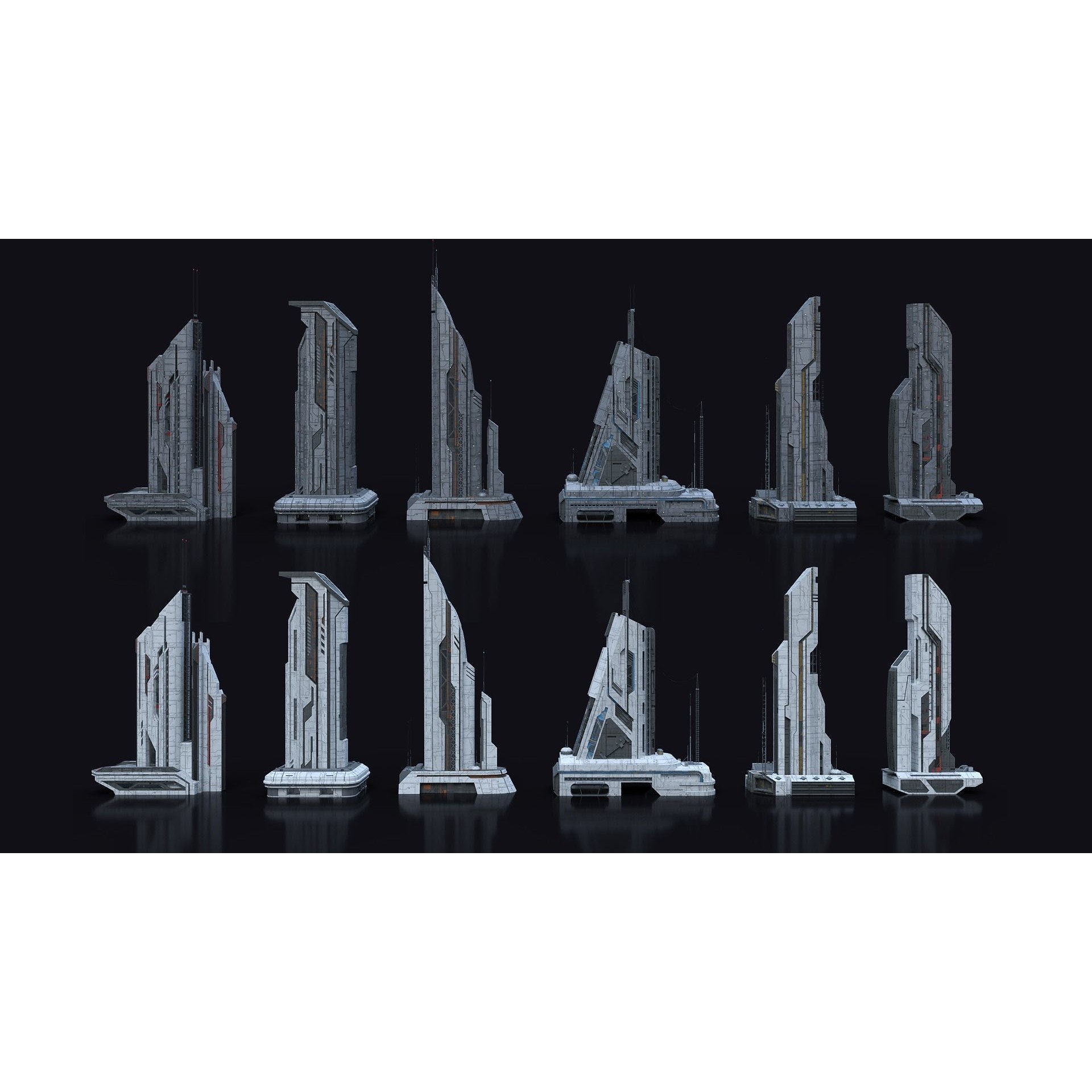Scifi Building Kitbash Bundle Vol 1 - Game-Ready 3D Model - View 3