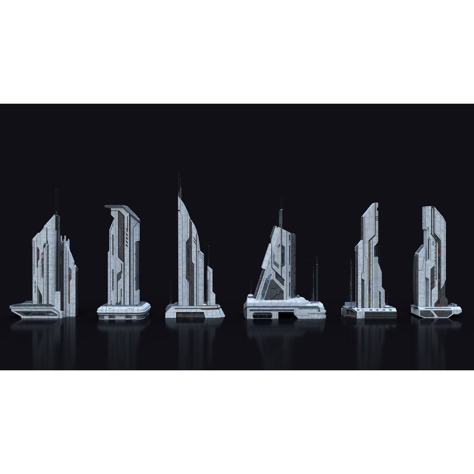 Scifi Building Kitbash Bundle Vol 1 - Game-Ready 3D Model - View 4