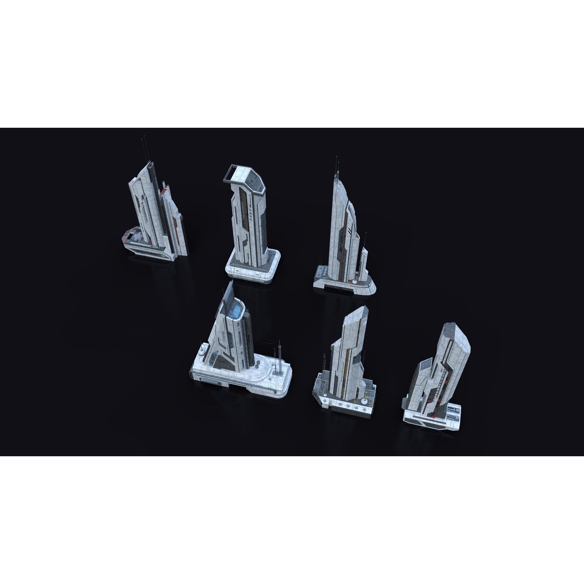 Scifi Building Kitbash Bundle Vol 1 - Game-Ready 3D Model - View 6