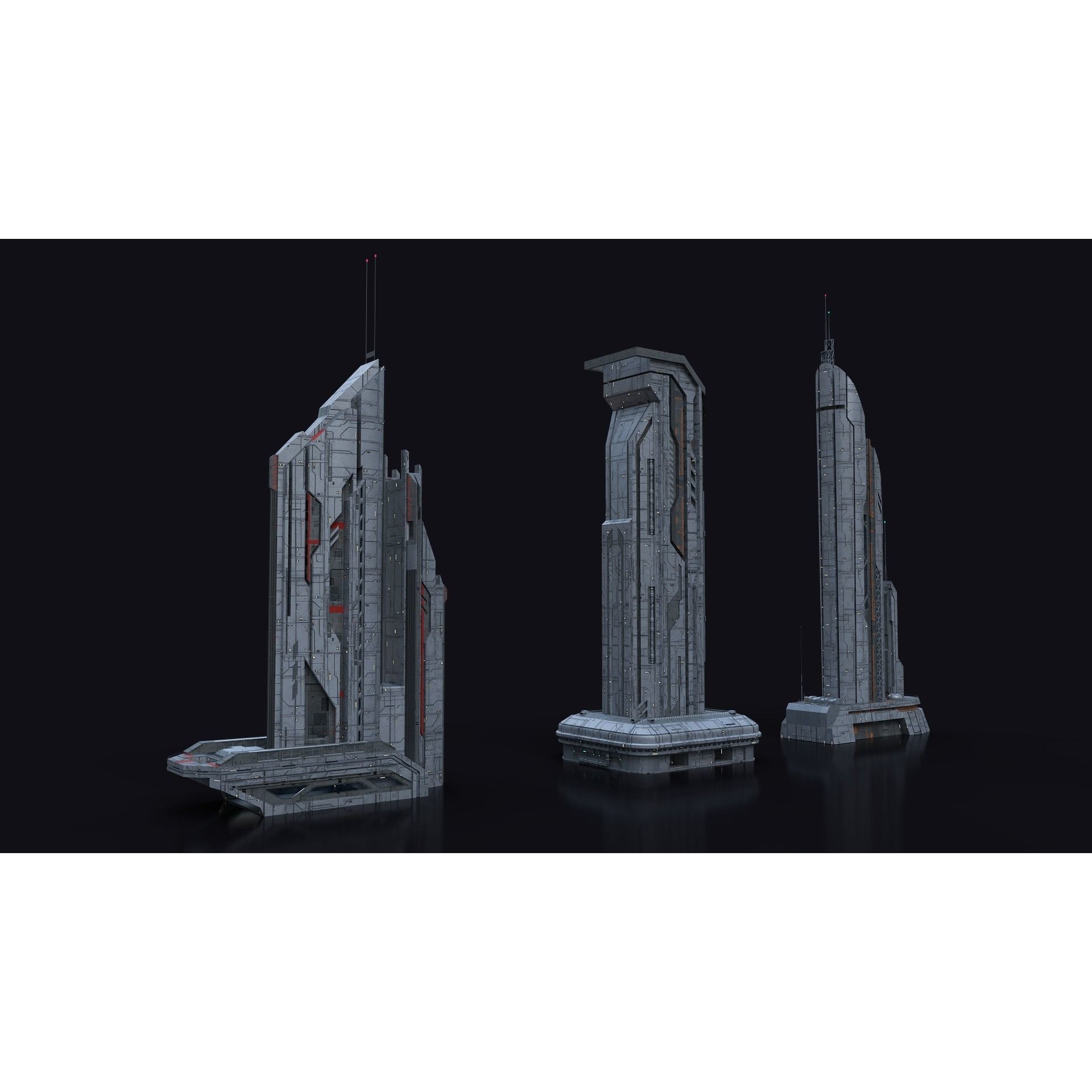 Scifi Building Kitbash Bundle Vol 1 - Game-Ready 3D Model - View 9