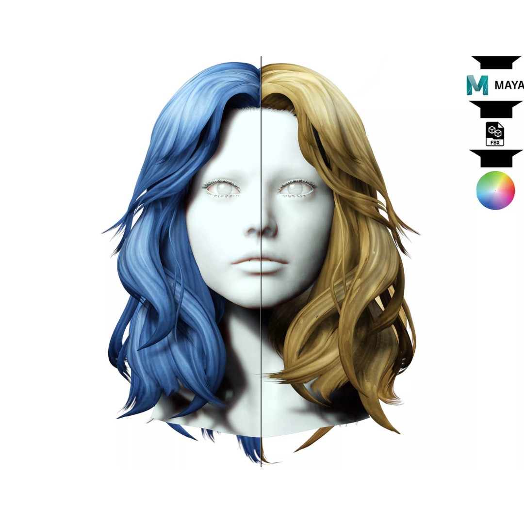 Short Wavy Asymmetrical Hair 3D Model – Low Poly Game Asset, FBX - View 2