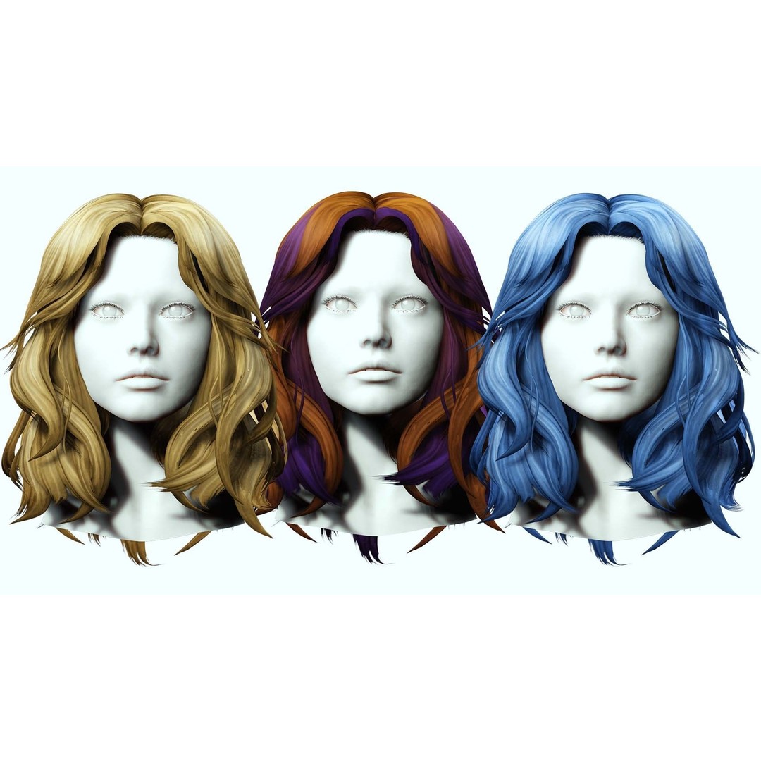 Short Wavy Asymmetrical Hair 3D Model – Low Poly Game Asset, FBX - View 3