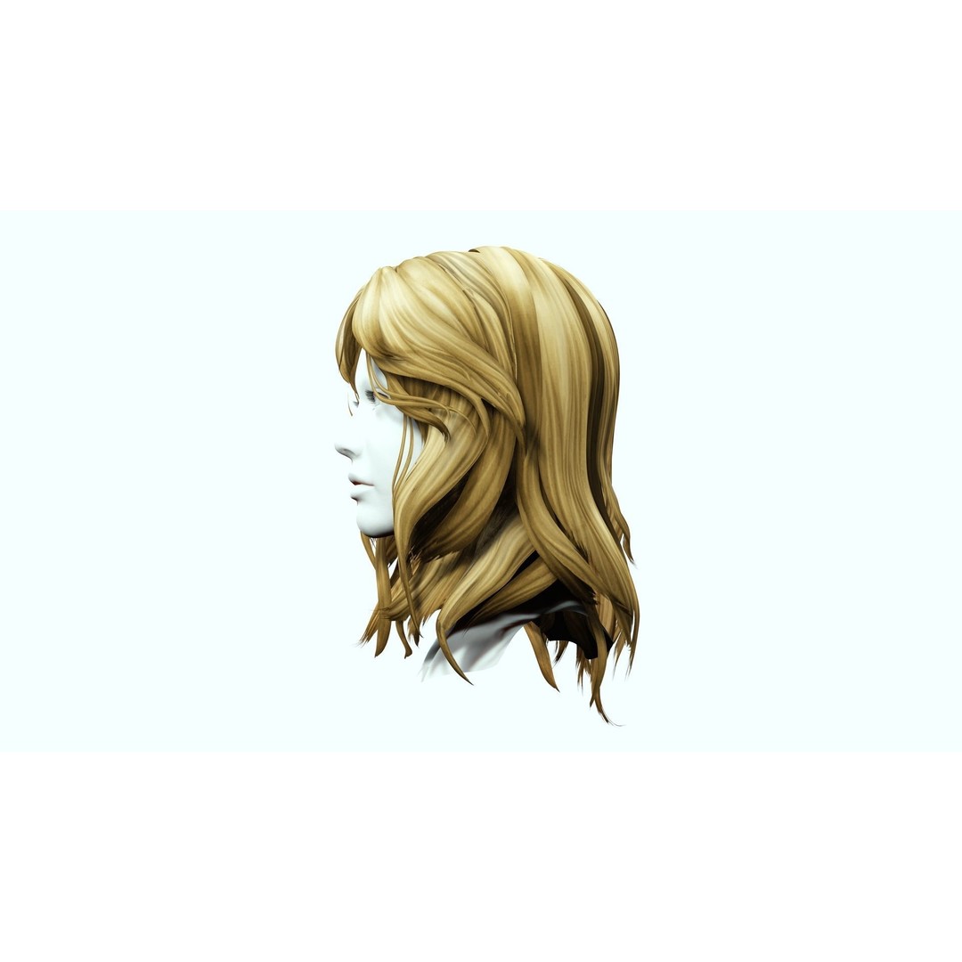 Short Wavy Asymmetrical Hair 3D Model – Low Poly Game Asset, FBX - View 7