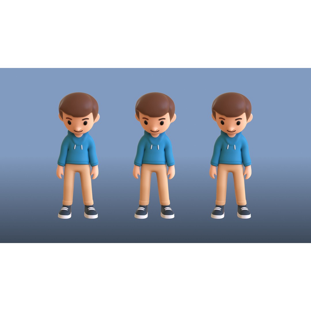 Casual Characters 01 3D Model – Low Poly Stylized Character Pack, FBX - View 24