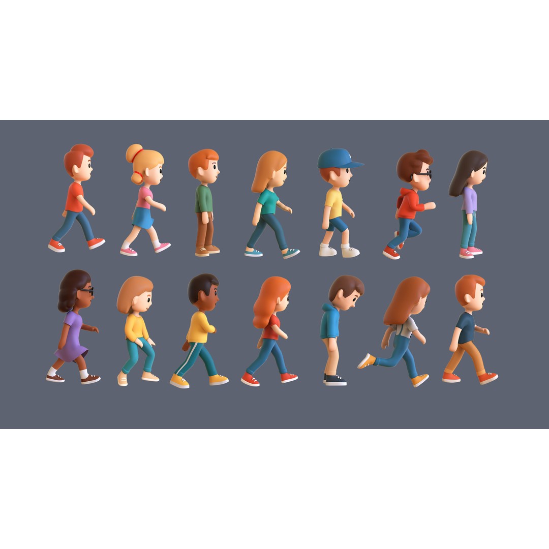 Casual Characters 01 3D Model – Low Poly Stylized Character Pack, FBX - View 5