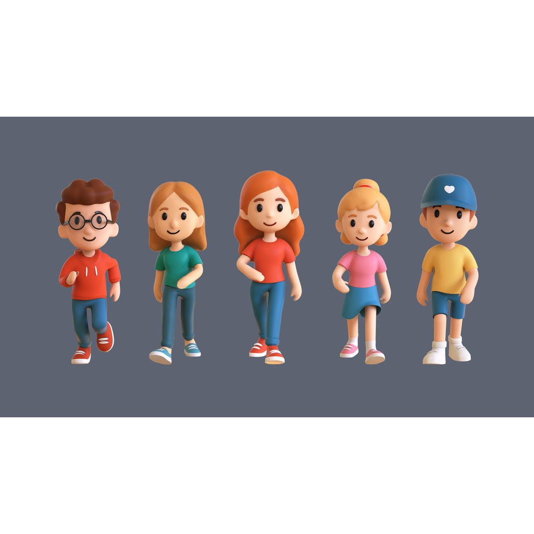 Casual Characters 01 3D Model – Low Poly Stylized Character Pack, FBX - View 7