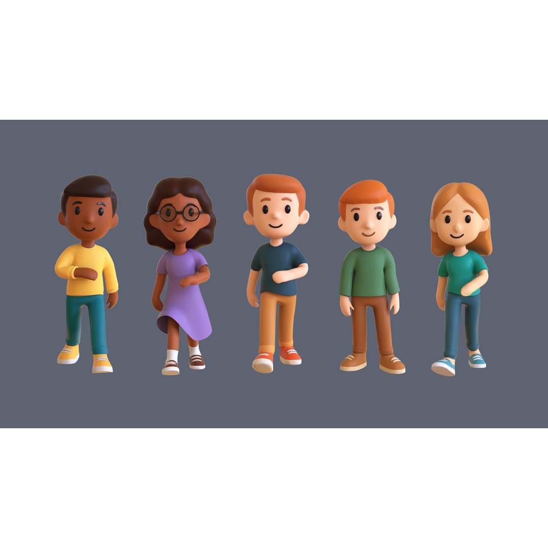 Casual Characters 01 3D Model – Low Poly Stylized Character Pack, FBX - View 8