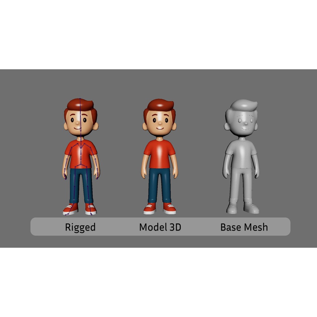 Casual Characters 01 3D Model – Low Poly Stylized Character Pack, FBX - View 9