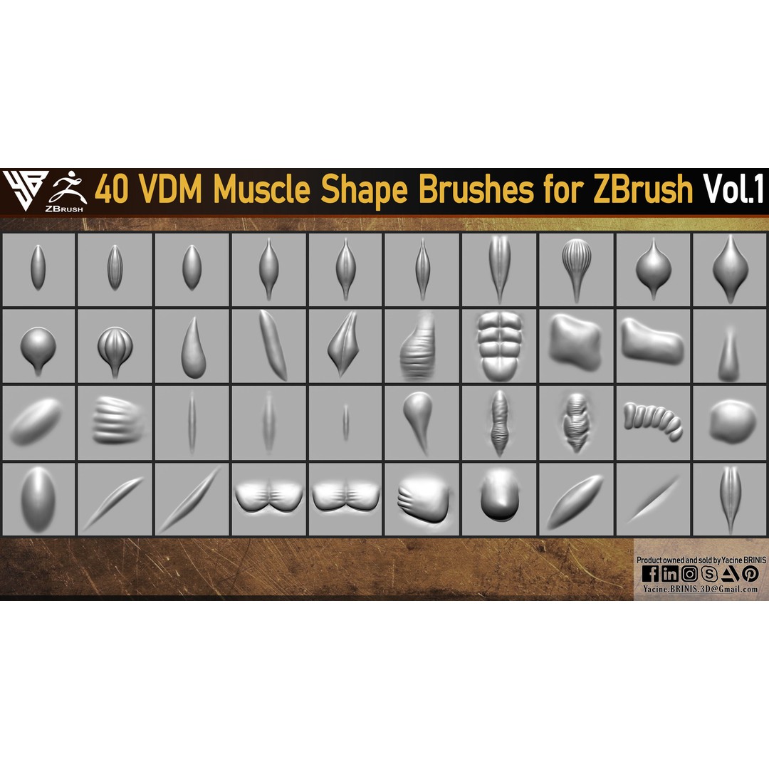 40 VDM Muscle Shape Brushes 3D Model – Low Poly ZBrush Asset - View 5