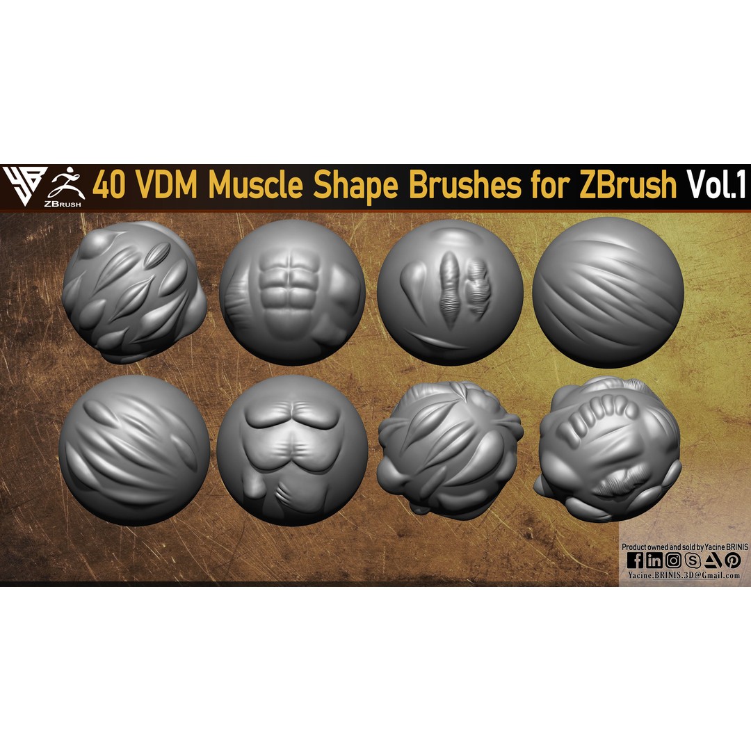 40 VDM Muscle Shape Brushes 3D Model – Low Poly ZBrush Asset - View 6