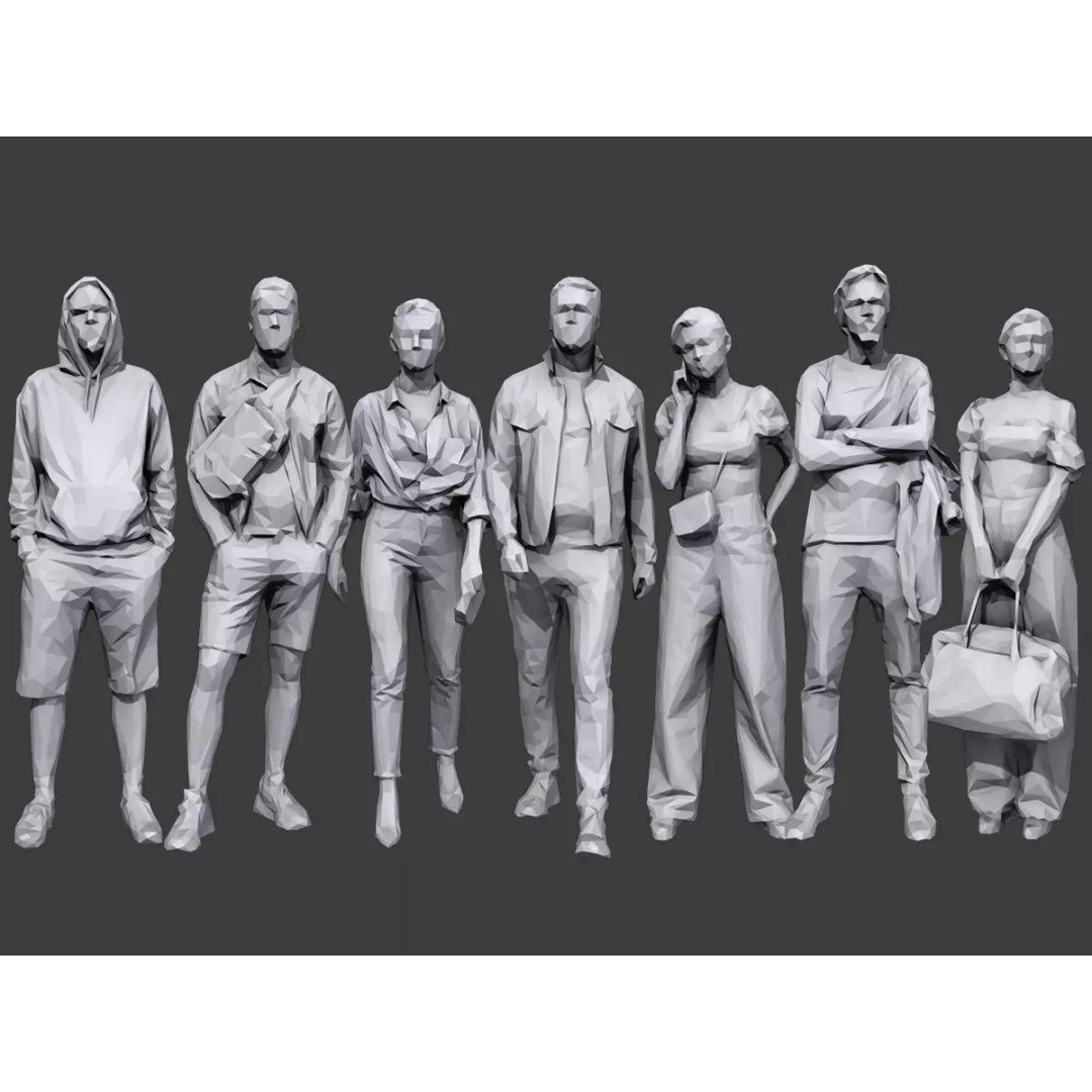 Casual Characters 3D Model – Low Poly Crowd Asset, FBX - View 2