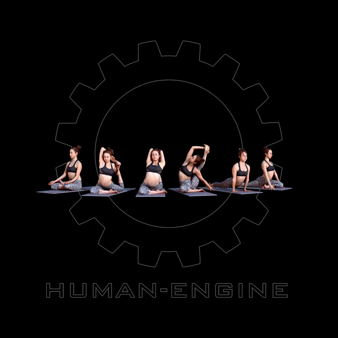 Yoga Female Poses 3D Model – Low Poly Bundle with Textures, FBX - View 3