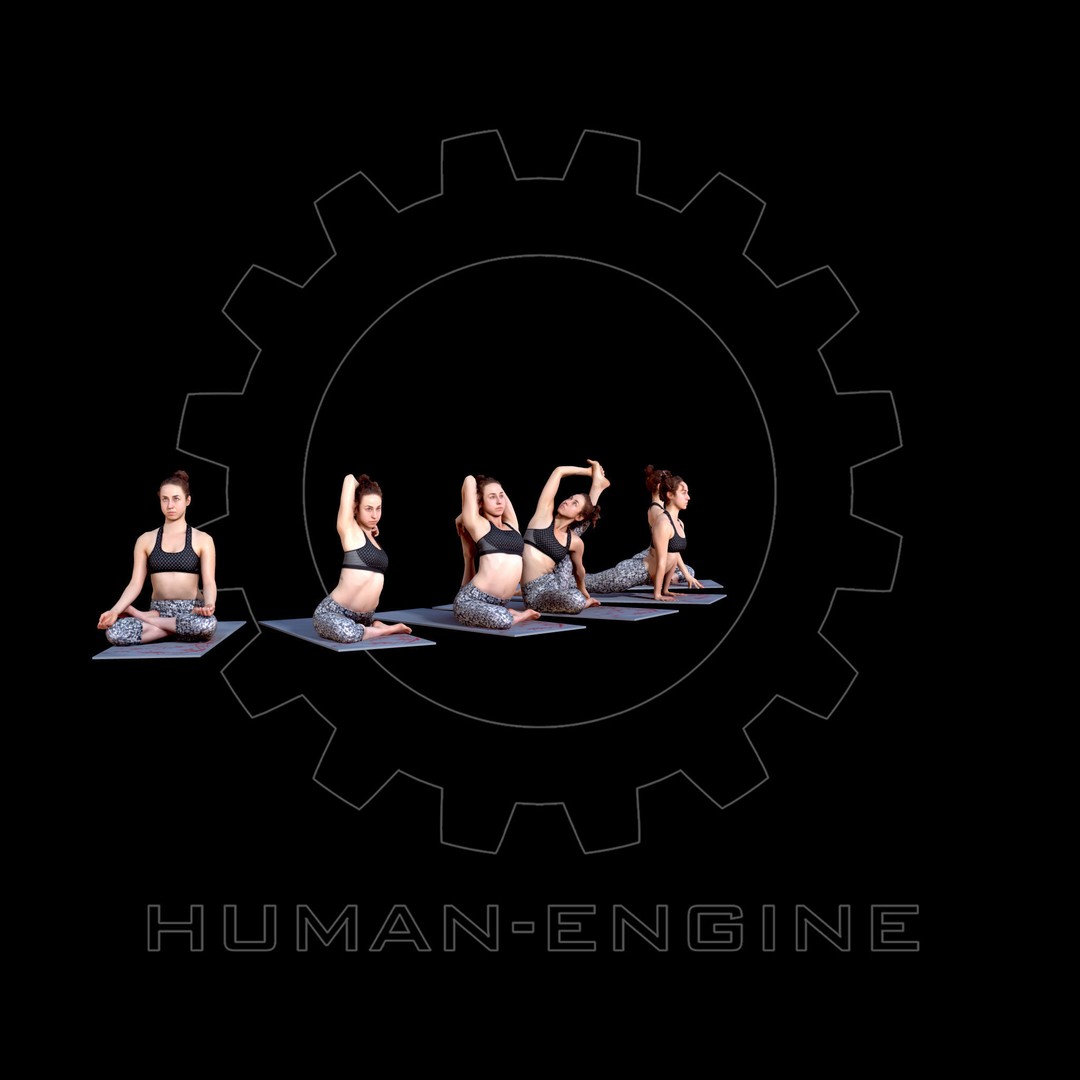 Yoga Female Poses 3D Model – Low Poly Bundle with Textures, FBX - View 4