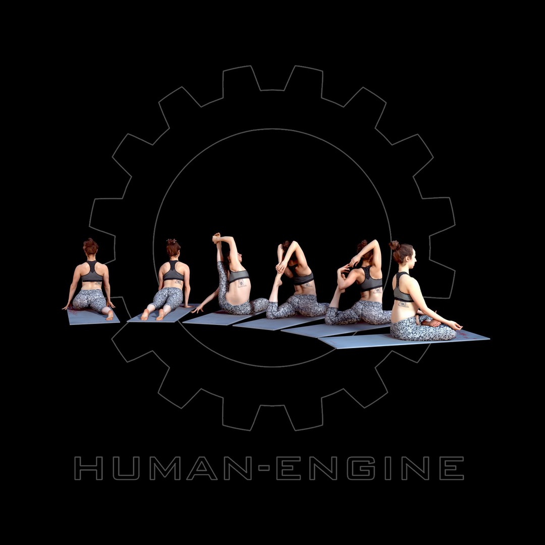Yoga Female Poses 3D Model – Low Poly Bundle with Textures, FBX - View 5