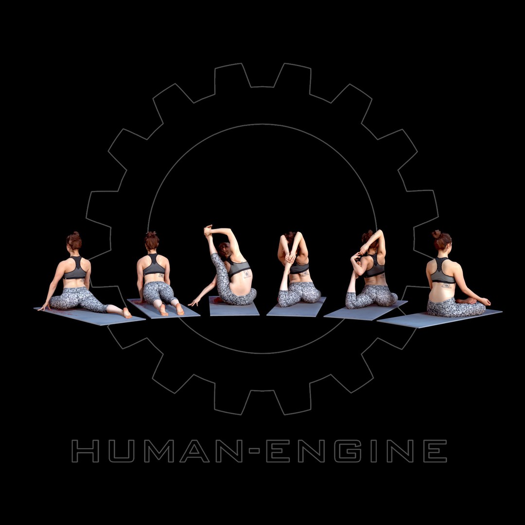 Yoga Female Poses 3D Model – Low Poly Bundle with Textures, FBX - View 6