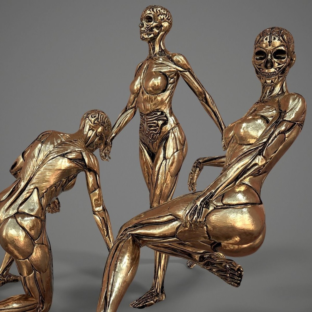 Gold Skullsuit Female Skeleton 3D Model – Low Poly Game Asset, OBJ - View 2