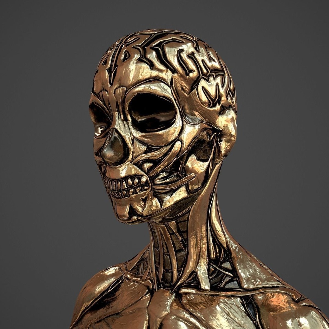 Gold Skullsuit Female Skeleton 3D Model – Low Poly Game Asset, OBJ - View 4