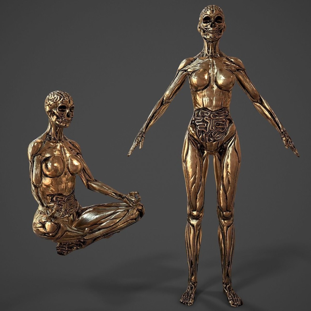Gold Skullsuit Female Skeleton 3D Model – Low Poly Game Asset, OBJ - View 5