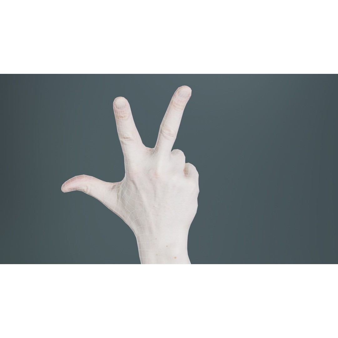 Male Hand Peace Sign 3D Model – Low Poly Game Asset, FBX, Blender - View 12