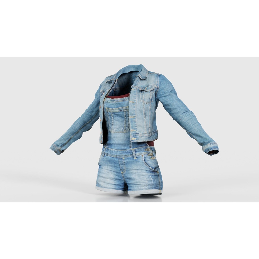 Jeans Ensemble 3D Model – Low Poly Denim Jumpsuit, FBX, OBJ