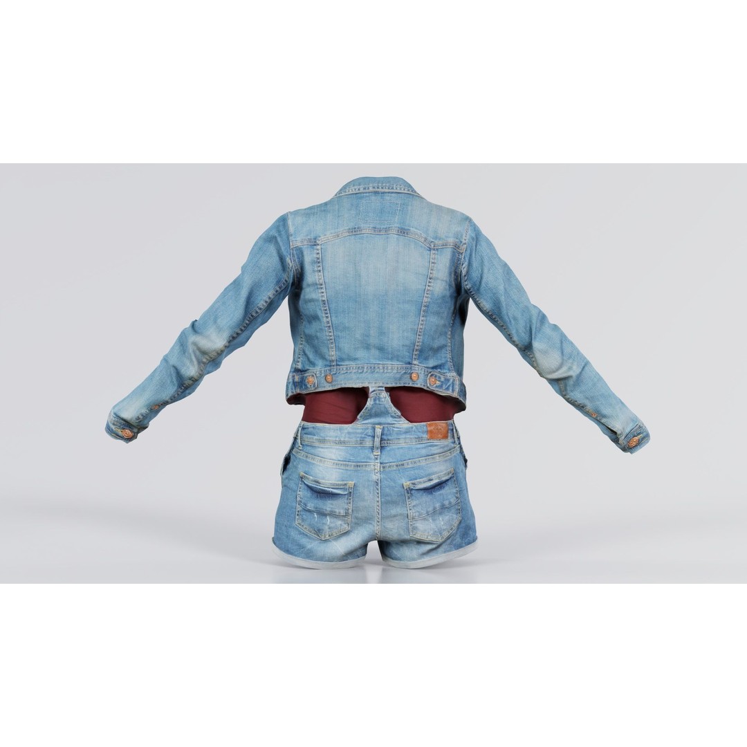 Jeans Ensemble 3D Model – Low Poly Denim Jumpsuit, FBX, OBJ - View 10
