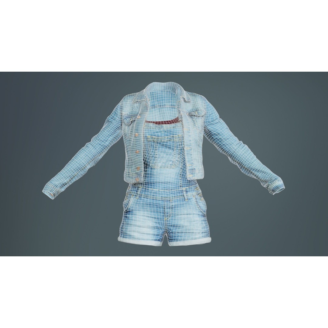 Jeans Ensemble 3D Model – Low Poly Denim Jumpsuit, FBX, OBJ - View 11